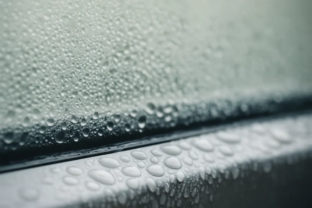 Ventana de vivienda con condensación en el vidrio por humedades interiores