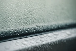 Ventana de vivienda con condensación en el vidrio por humedades interiores